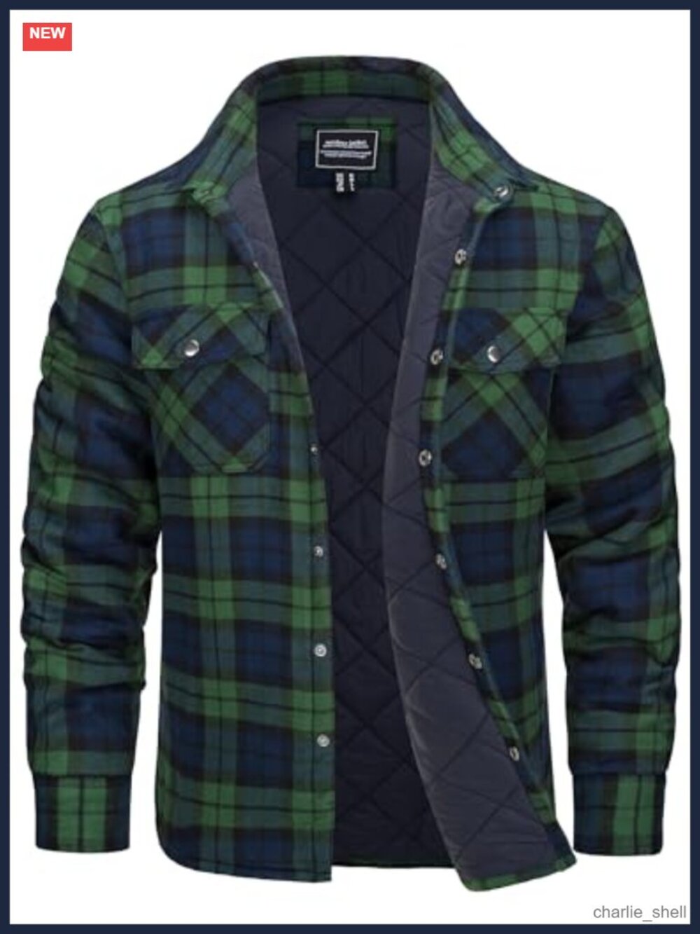 Men's Quilted Flannel Shirt Jacket Button Down Plaid Coat